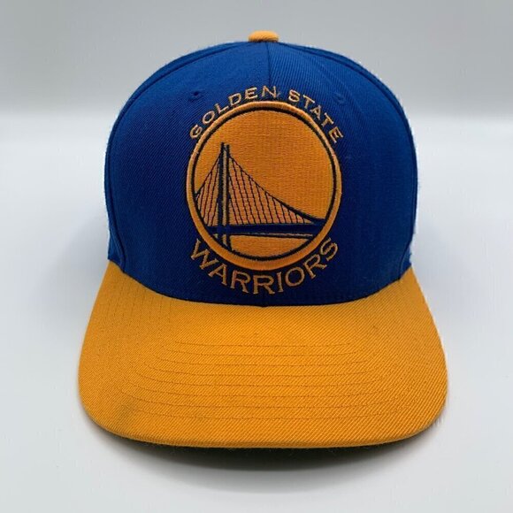 Golden State Warriors NBA Blue Gold Mitchell & Ness Snapback Hat - Picture 2 of 6